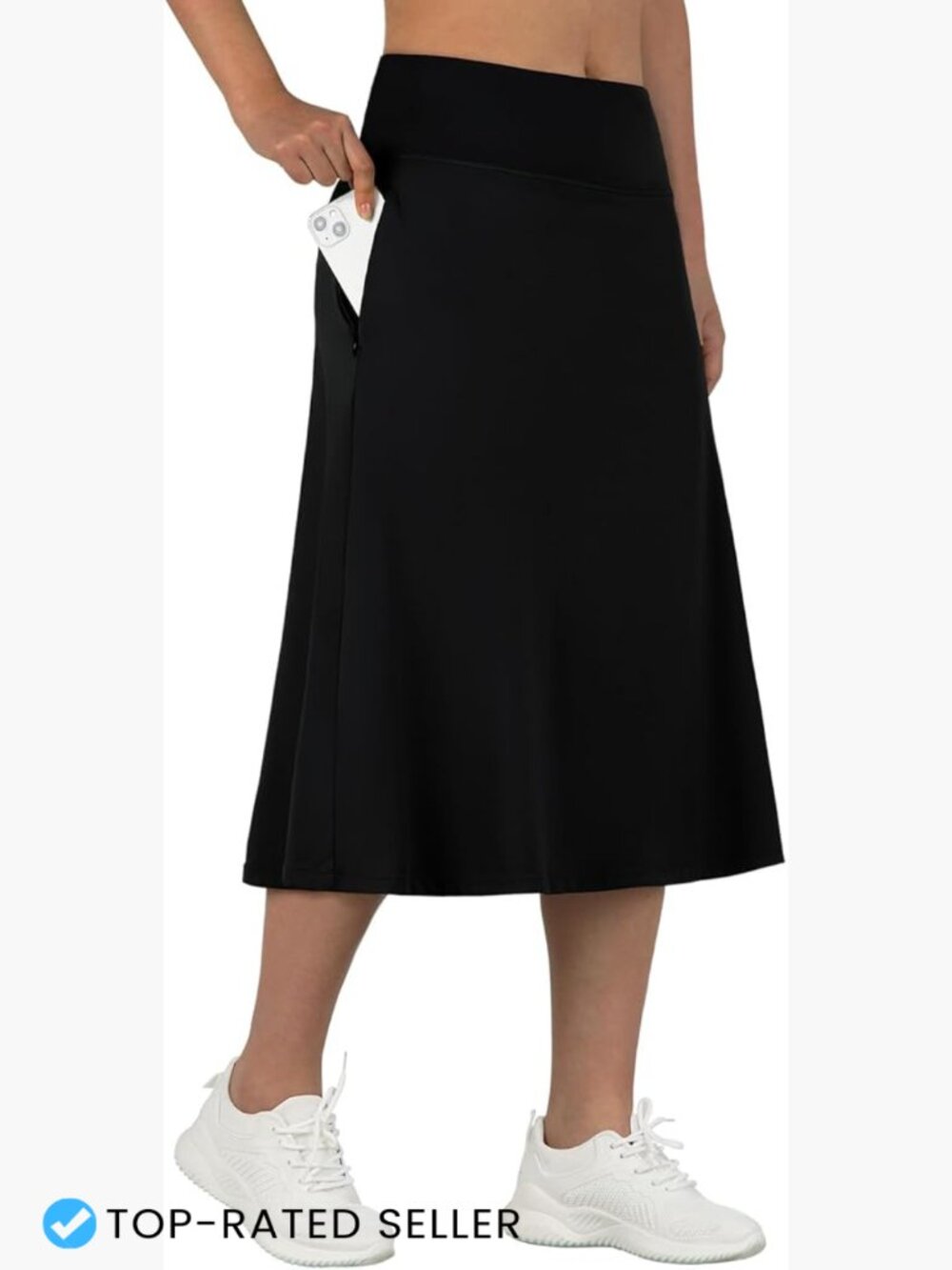 Midi Length Skort with Pockets Modest Athletic Running Skirt UPF50+ Quick Dry